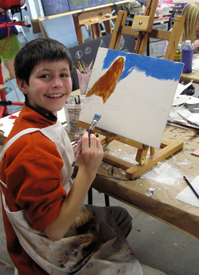 Wyatt beginning his Barred Owl Landscape Painting 