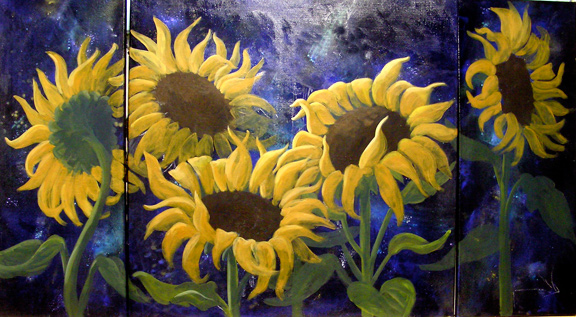 Starry Sunflower Triptych.