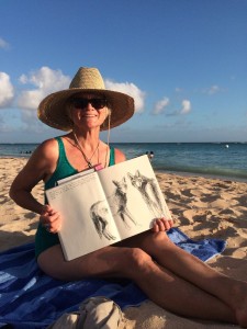 I had my own wahine moments on the beach, always with my sketchbook and pens at hand.